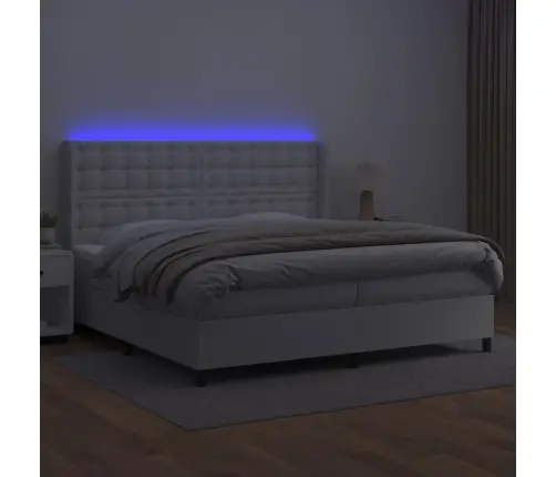 Lova Su Spyruoklėmis/Čiužiniu/Led, Balta 200X200Cm Dirbtinė Oda