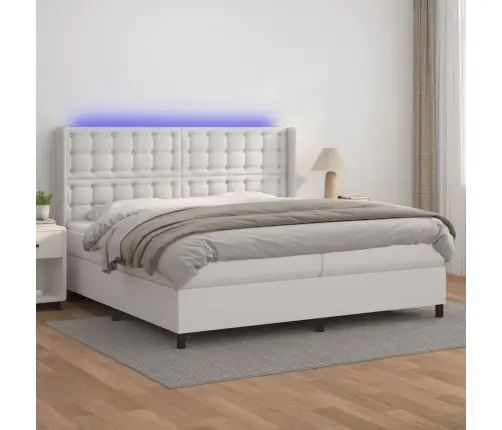 Lova Su Spyruoklėmis/Čiužiniu/Led, Balta 200X200Cm Dirbtinė Oda