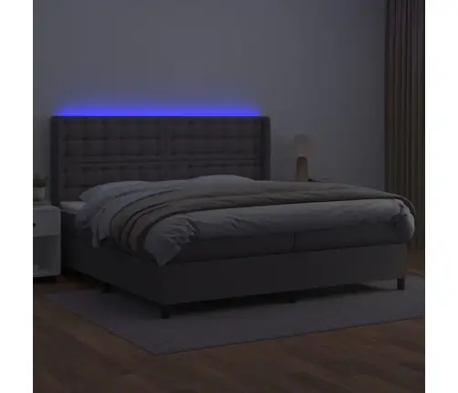 Atsperu Gulta Ar Matraci, Led, Pelēka, 200X200 Cm, Mākslīgā Āda Vidaxl