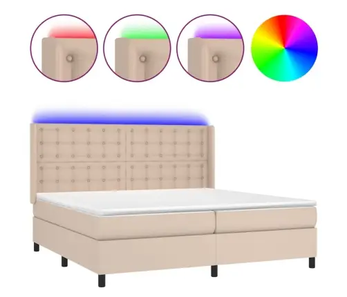 Atsperu Gulta Ar Matraci, Led, Kapučīno, 200X200 Cm Vidaxl