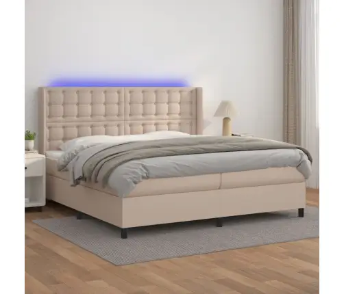 Atsperu Gulta Ar Matraci, Led, Kapučīno, 200X200 Cm Vidaxl