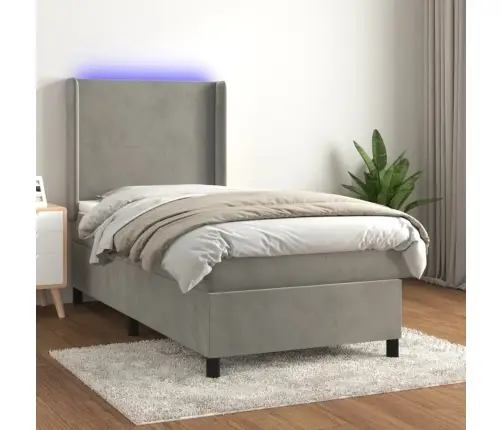 Atsperu Gulta Ar Matraci, Led, Gaiši Pelēks Samts, 80X200 Cm Vidaxl
