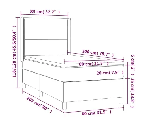 Atsperu Gulta Ar Matraci, Led, Tumši Zils Samts, 80X200 Cm Vidaxl