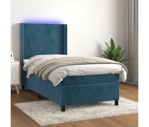 Atsperu Gulta Ar Matraci, Led, Tumši Zils Samts, 80X200 Cm Vidaxl