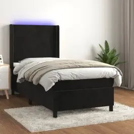 Atsperu Gulta Ar Matraci, Led, Melns Samts, 90X190 Cm Vidaxl