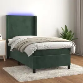 Atsperu Gulta Ar Matraci, Led, Tumši Zaļš Samts, 100X200 Cm Vidaxl
