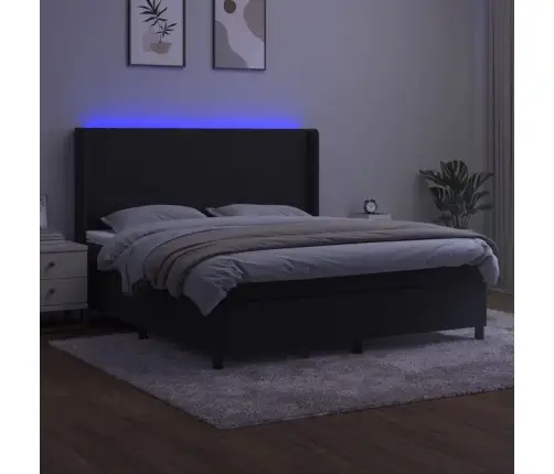 Lova Su Spyruoklėmis/Čiužiniu/Led, Juoda, 160X200cm Aksomas