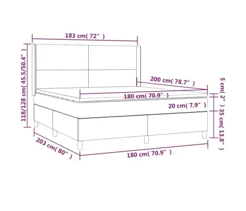 Atsperu Gulta Ar Matraci, Led, Melns Samts, 180X200 Cm Vidaxl