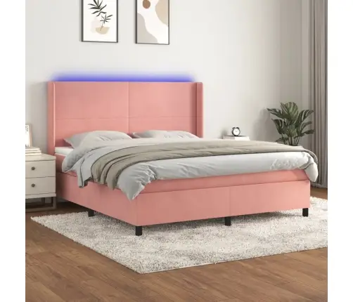 Atsperu Gulta Ar Matraci, Led, Rozā Samts, 180X200 Cm Vidaxl