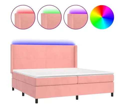 Lova Su Spyruoklėmis/Čiužiniu/Led, Rožinė, 200X200cm Aksomas