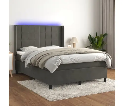 Atsperu Gulta Ar Matraci, Led, Tumši Pelēks Samts, 140X190 Cm Vidaxl Atsperu Gulta Ar Matraci, Led, Tumši Pelēks Samts, 140X190 Cm Vidaxl
