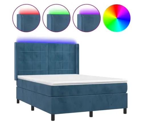Atsperu Gulta Ar Matraci, Led, Tumši Zils Samts, 140X190 Cm Vidaxl