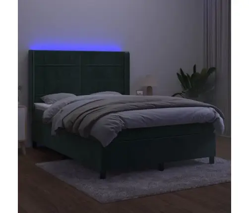 Atsperu Gulta Ar Matraci, Led, Tumši Zaļš Samts, 140X200 Cm Vidaxl