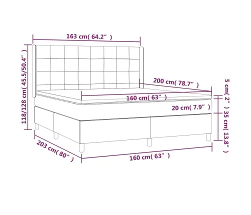 Atsperu Gulta Ar Matraci, Led, Tumši Zils Samts, 160X200 Cm Vidaxl