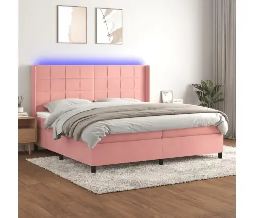 Lova Su Spyruoklėmis/Čiužiniu/Led, Rožinė, 200X200cm Aksomas