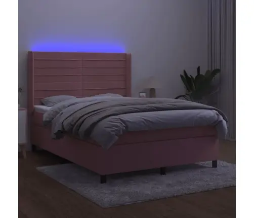 Lova Su Spyruoklėmis/Čiužiniu/Led, Rožinė, 140X190cm Aksomas