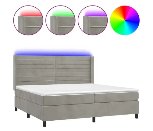 Lova Su Spyruoklėmis/Čiužiniu/Led, Pilka, 200X200cm Aksomas