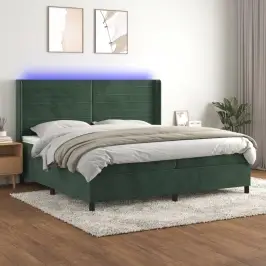 Atsperu Gulta Ar Matraci, Led, Tumši Zaļš Samts, 200X200 Cm Vidaxl Atsperu Gulta Ar Matraci, Led, Tumši Zaļš Samts, 200X200 Cm Vidaxl