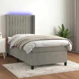 Lova Su Spyruoklėmis/Čiužiniu/Led, Pilka, 80X200cm Aksomas