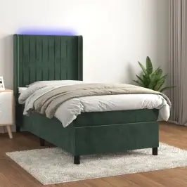 Atsperu Gulta Ar Matraci, Led, Tumši Zaļš Samts, 80X200 Cm Vidaxl Atsperu Gulta Ar Matraci, Led, Tumši Zaļš Samts, 80X200 Cm Vidaxl
