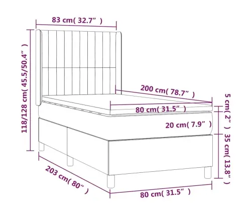 Atsperu Gulta Ar Matraci, Led, Tumši Zils Samts, 80X200 Cm Vidaxl