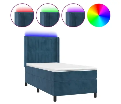 Atsperu Gulta Ar Matraci, Led, Tumši Zils Samts, 90X200 Cm Vidaxl