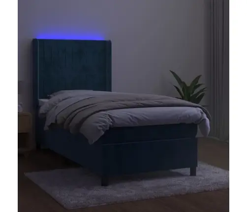 Atsperu Gulta Ar Matraci, Led, Tumši Zils Samts, 90X200 Cm Vidaxl