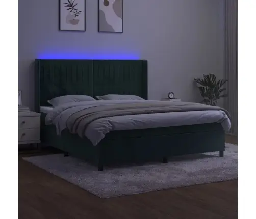 Atsperu Gulta Ar Matraci, Led, Tumši Zaļš Samts, 180X200 Cm Vidaxl