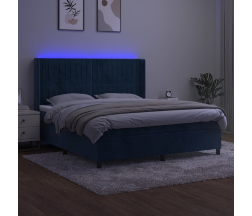 Atsperu Gulta Ar Matraci, Led, Tumši Zils Samts, 180X200 Cm Vidaxl