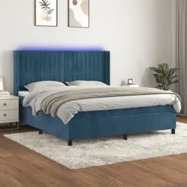 Atsperu Gulta Ar Matraci, Led, Tumši Zils Samts, 180X200 Cm Vidaxl