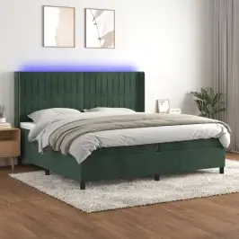 Atsperu Gulta Ar Matraci, Led, Tumši Zaļš Samts, 200X200 Cm Vidaxl Atsperu Gulta Ar Matraci, Led, Tumši Zaļš Samts, 200X200 Cm Vidaxl