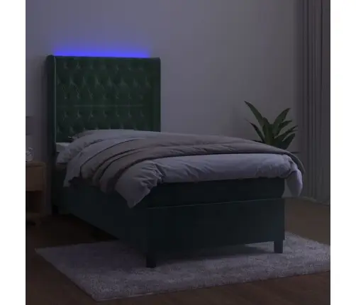 Atsperu Gulta Ar Matraci, Led, Tumši Zaļš Samts, 80X200 Cm Vidaxl
