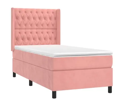 Atsperu Gulta Ar Matraci, Led, Rozā Samts, 80X200 Cm Vidaxl