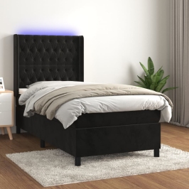 Atsperu Gulta Ar Matraci, Led, Melns Samts, 90X200 Cm Vidaxl