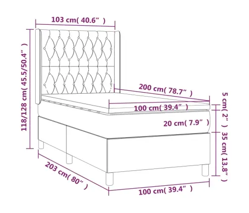 Atsperu Gulta Ar Matraci, Led, Melns Samts, 100X200 Cm Vidaxl