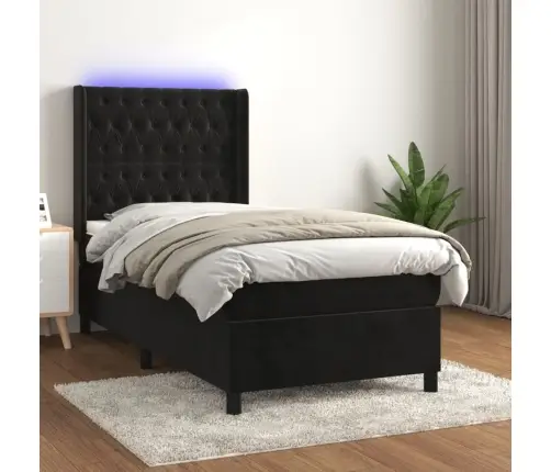 Atsperu Gulta Ar Matraci, Led, Melns Samts, 100X200 Cm Vidaxl