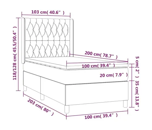 Kontinentaalvoodi Madrats, Led, Tumeroheline, 100X200 cm Samet
