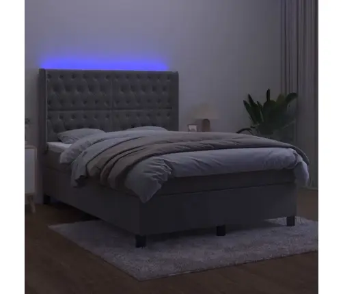 Lova Su Spyruoklėmis/Čiužiniu/Led, Pilka, 140X190cm Aksomas