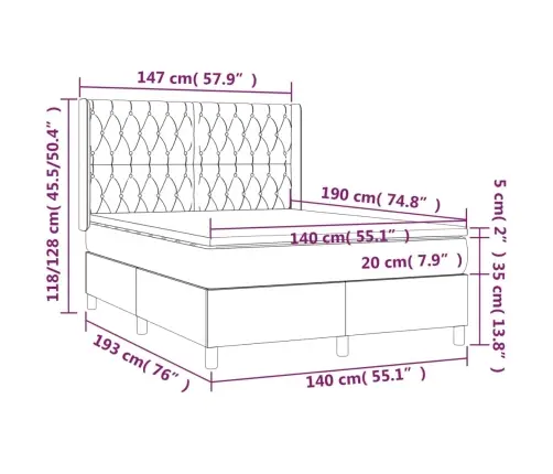 Atsperu Gulta Ar Matraci, Led, Melns Samts, 140X190 Cm Vidaxl