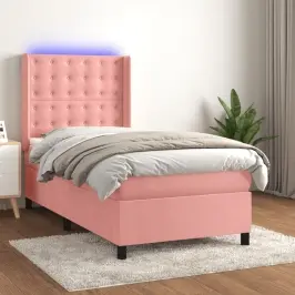 Atsperu Gulta Ar Matraci, Led, Rozā Samts, 90X200 Cm Vidaxl