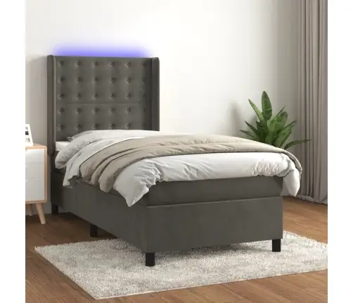 Lova Su Spyruoklėmis/Čiužiniu/Led, Pilka, 100X200cm Aksomas