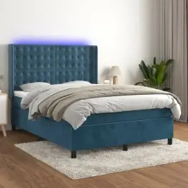Atsperu Gulta Ar Matraci, Led, Tumši Zils Samts, 140X190 Cm Vidaxl Atsperu Gulta Ar Matraci, Led, Tumši Zils Samts, 140X190 Cm Vidaxl