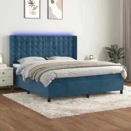 Atsperu Gulta Ar Matraci, Led, Tumši Zils Samts, 180X200 Cm Vidaxl