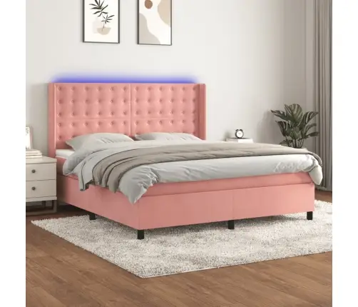 Atsperu Gulta Ar Matraci, Led, Rozā Samts, 180X200 Cm Vidaxl