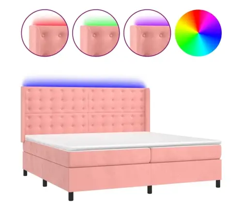 Lova Su Spyruoklėmis/Čiužiniu/Led, Rožinė, 200X200cm Aksomas