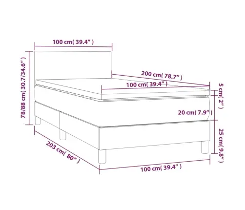 Atsperu Gulta Ar Matraci, Led, Tumši Pelēks Audums, 100X200 Cm Vidaxl