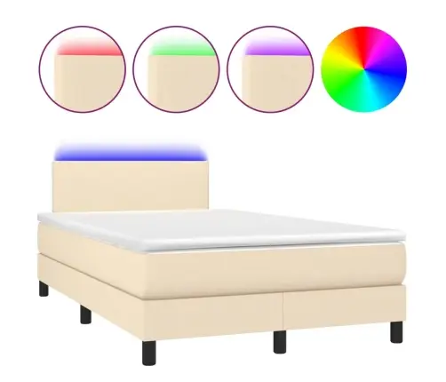 Atsperu Gulta Ar Matraci, Led, Krēmkrāsas Audums, 120X200 Cm Vidaxl