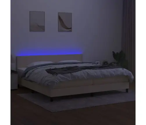 Atsperu Gulta Ar Matraci, Led, Krēmkrāsas Audums, 200X200 Cm Vidaxl