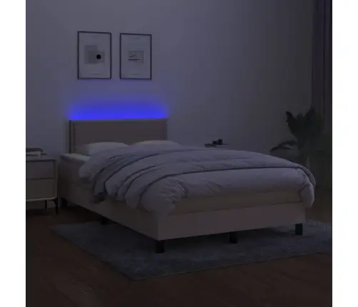 Atsperu Gulta Ar Matraci, Led, Krēmkrāsas Audums, 120X200 Cm Vidaxl