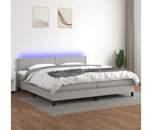 Atsperu Gulta Ar Matraci, Led, Gaiši Pelēka Audums, 200X200 Cm Vidaxl